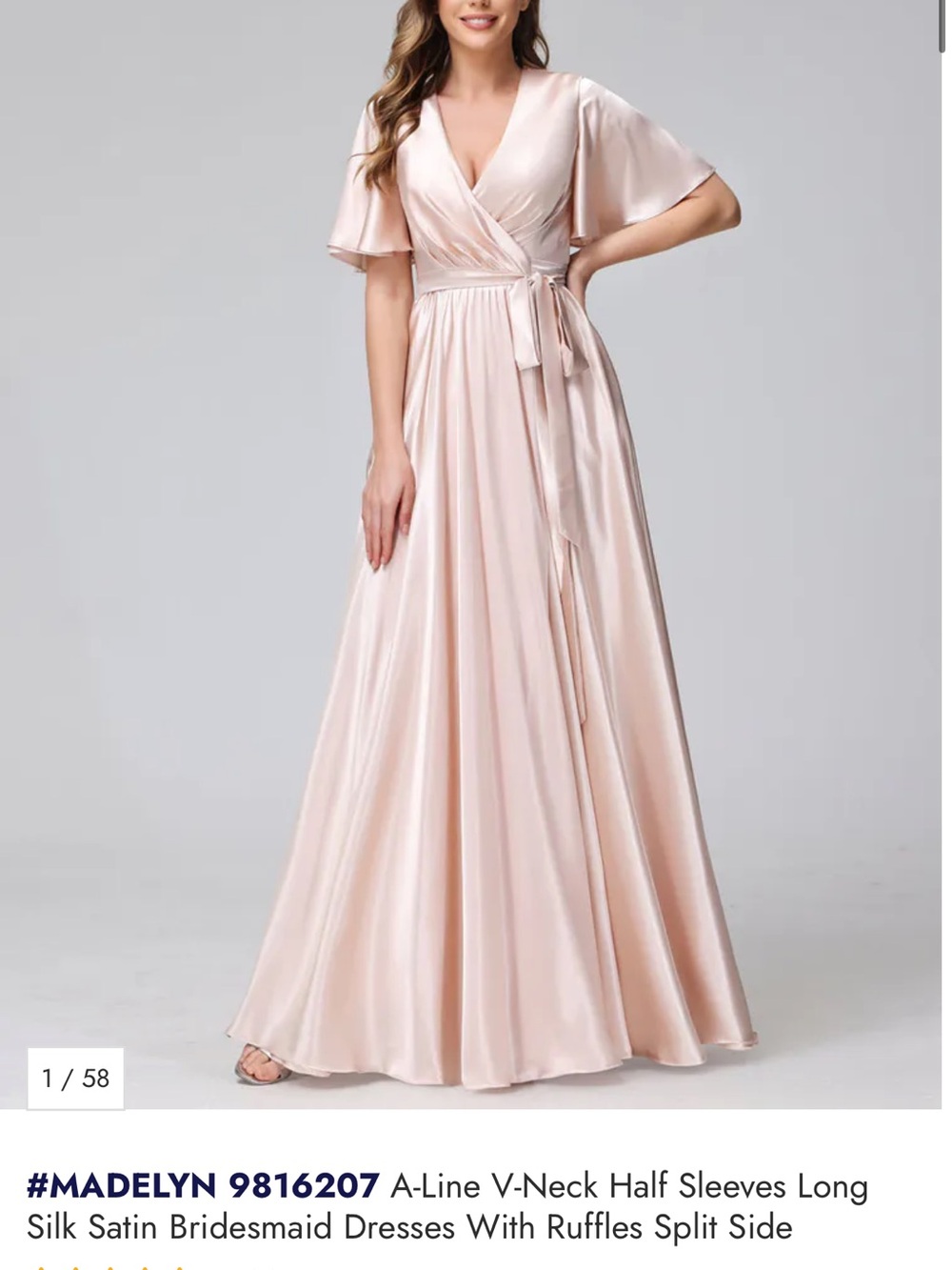 NWT lavetir Madelyn Silk Satin A-Line V-Neck Long Dress in Blush Pink size 0